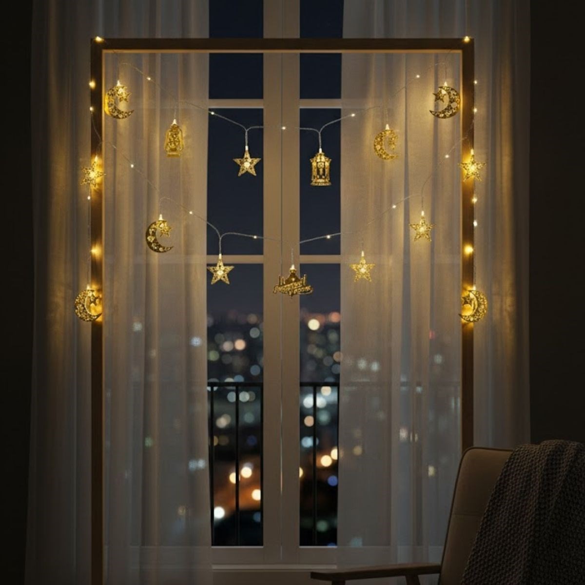 10 Adet Sarkıtlı Karışık Ramazan Temalı LED Işık – Pilli 2 Metre Ramazan Süsü, İslami Dekorasyon, Ev ve Mekanlar İçin Dekoratif Ortam Aydınlat