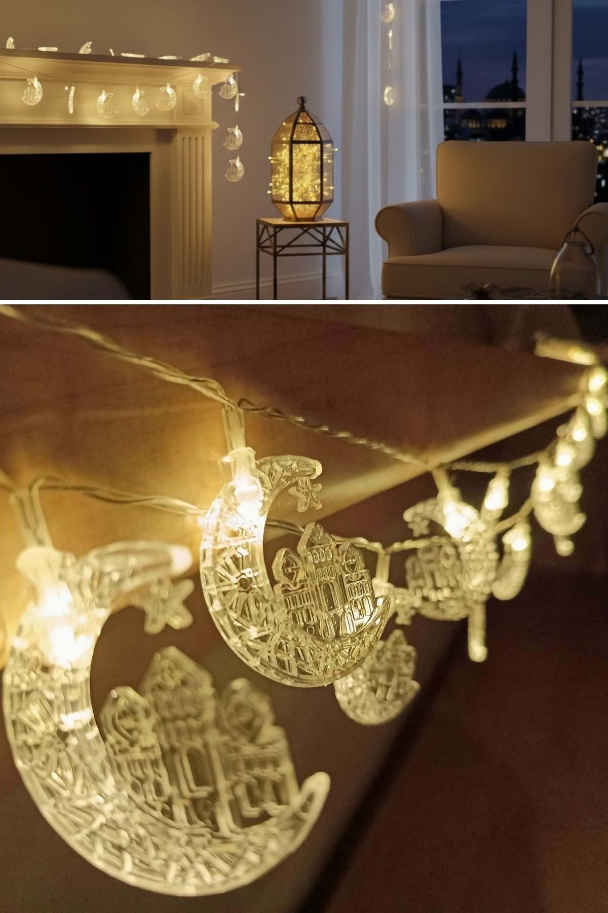 Hilal ve Cami Şekilli 3.5 Metre USB LED Işık – 20 LED’li Dekoratif Ramazan Dekorasyonu ve Ortam Aydınlatması