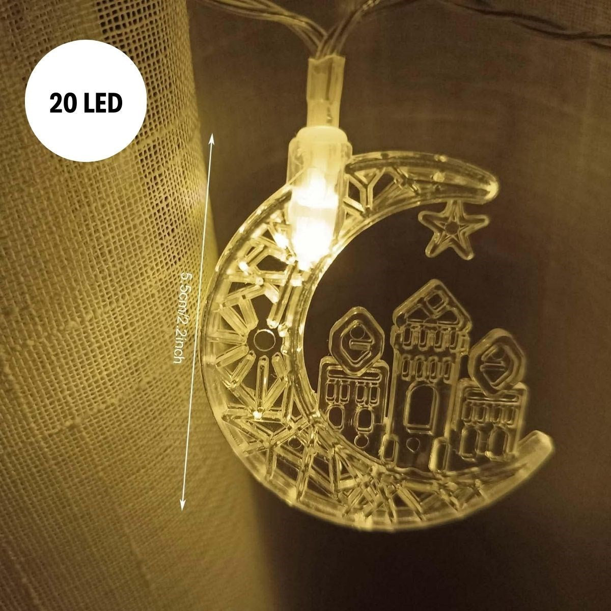 Hilal ve Cami Şekilli 3.5 Metre USB LED Işık – 20 LED’li Dekoratif Ramazan Dekorasyonu ve Ortam Aydınlatması