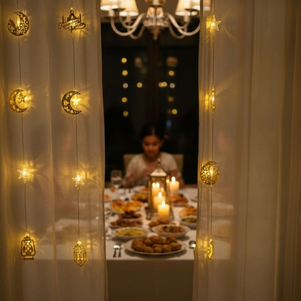 10 Adet Sarkıtlı Karışık Ramazan Temalı LED Işık – Pilli 2 Metre Ramazan Süsü, İslami Dekorasyon, Ev ve Mekanlar İçin Dekoratif Ortam Aydınlat