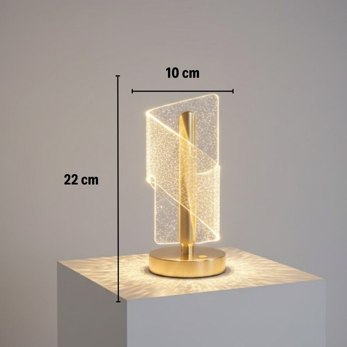 Çapraz Kavisli Kristal Simli LED Masa Lambası – Gold Gövdeli, Dokunmatik, 3 Kademe Işık Ayarlı Şarjlı Dekoratif Lamba