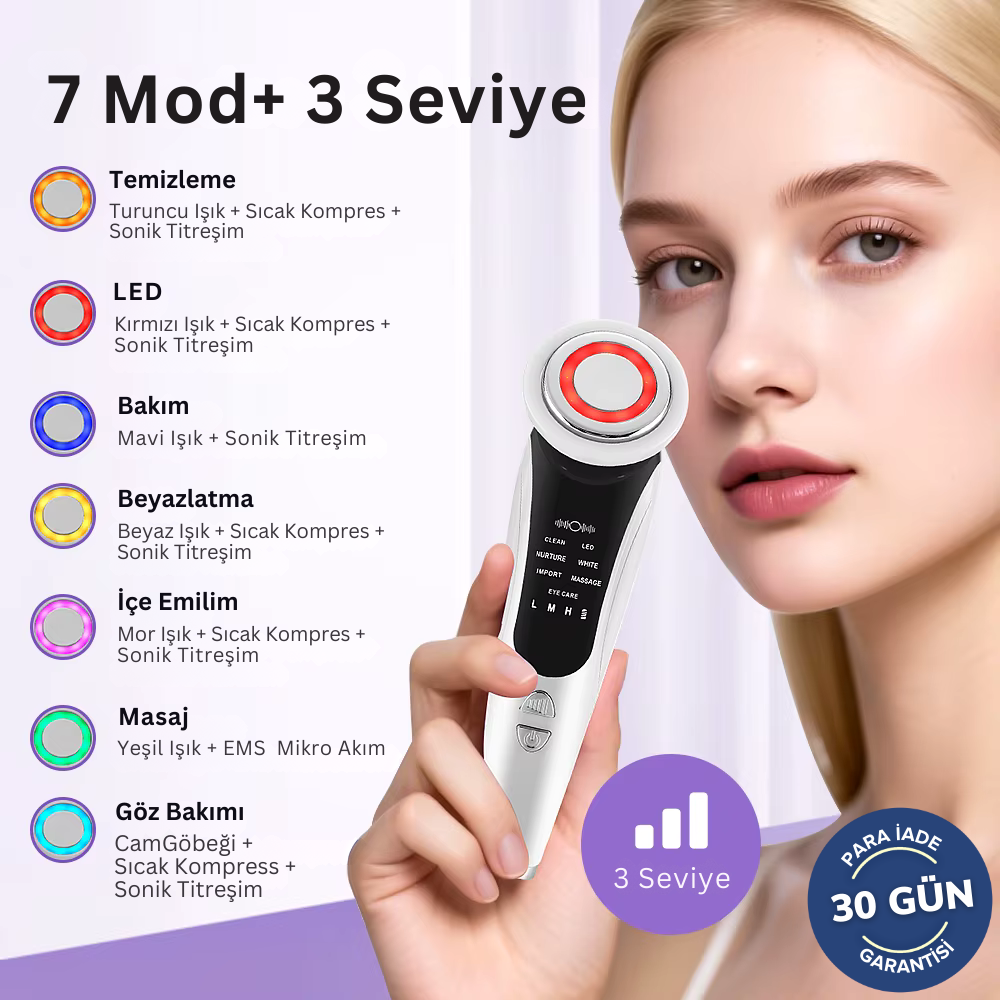 Face EMS, Led Terapi, Sonic Titreşimlerle Yüz ve Boyun Bölgesi Sıkılaştırma - Gençleştirme - Bakım Güzellik Cihazı