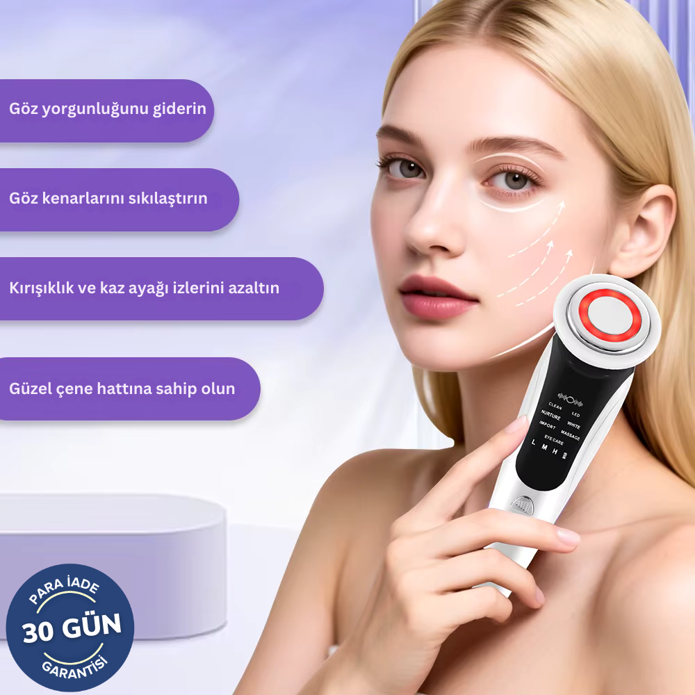 Face EMS, Led Terapi, Sonic Titreşimlerle Yüz ve Boyun Bölgesi Sıkılaştırma - Gençleştirme - Bakım Güzellik Cihazı