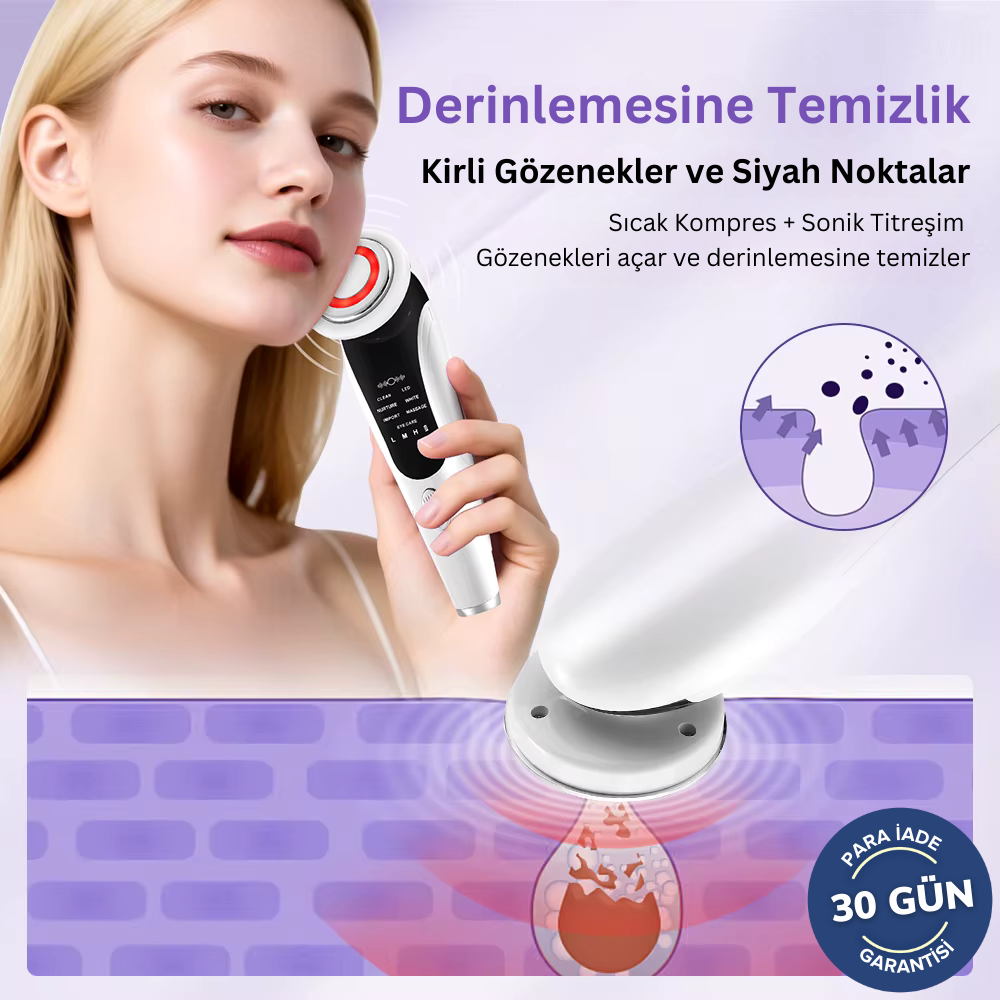 Face EMS, Led Terapi, Sonic Titreşimlerle Yüz ve Boyun Bölgesi Sıkılaştırma - Gençleştirme - Bakım Güzellik Cihazı
