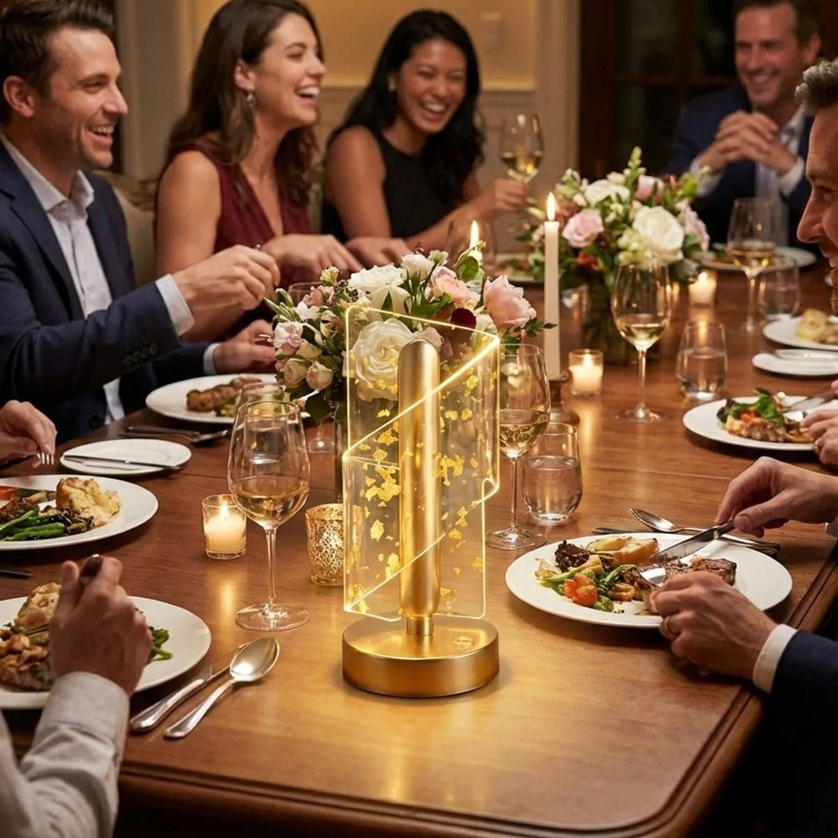 Çapraz Kavisli Kristal Altın Toz Model LED Masa Lambası – Gold Gövdeli, Dokunmatik, 3 Kademe Işık Ayarlı Şarjlı Dekoratif Lamba