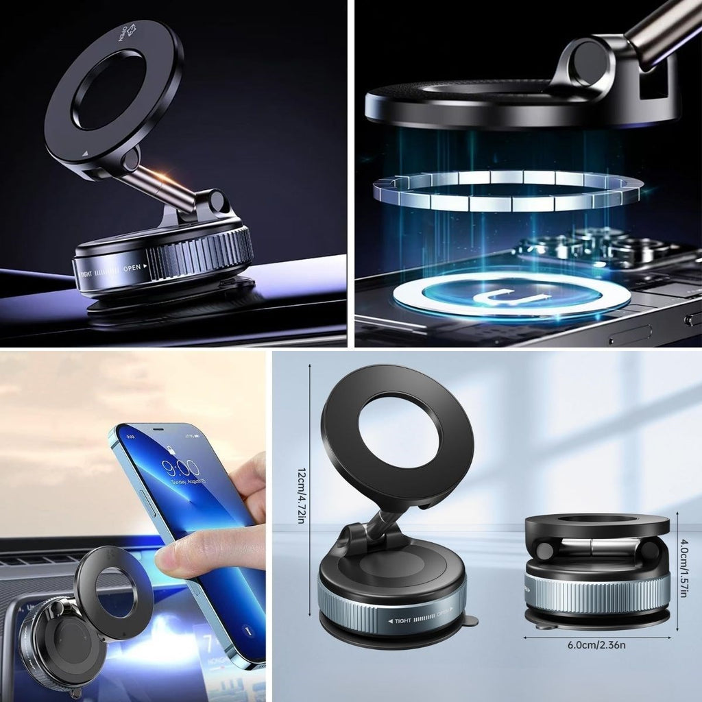 Vakumlu Manyetik Telefon Tutucu – Güçlü Vakum 360° Döner Araç İçi Telefon Standı, Ultra Sabit Manyetik Destekli Mobil Cihaz Aparatı